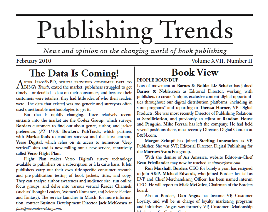 Publishing Trends Publishing Trends on Verso Surveyy